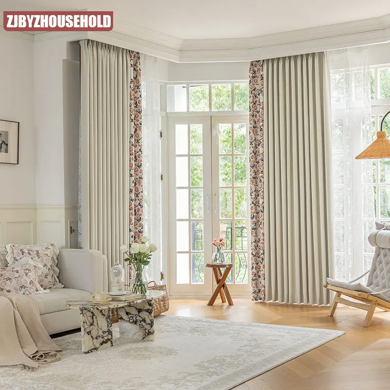 Home Fragrance French - ฝรั่งเศสคู่ชิ้น Blackout หนาสําเร็จรูปกลิ่นหอมขนาดเล็กสไตล์เรียบง่ายหรูหราทางกายภาพฉนวนกันความร้อนผ้าม่าน