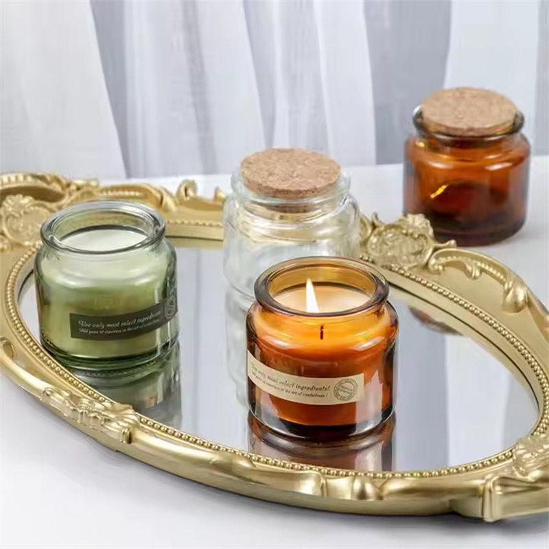 Amber Jar Candle - Cangkir kaca เทียน DIY 60ชิ้นพร้อมฝาไม้ขวดสีเหลืองอำพันใส100มล. ที่สร้างสรรค์ทำด้วยมือของหวานกลิ่นหอมอโรมา