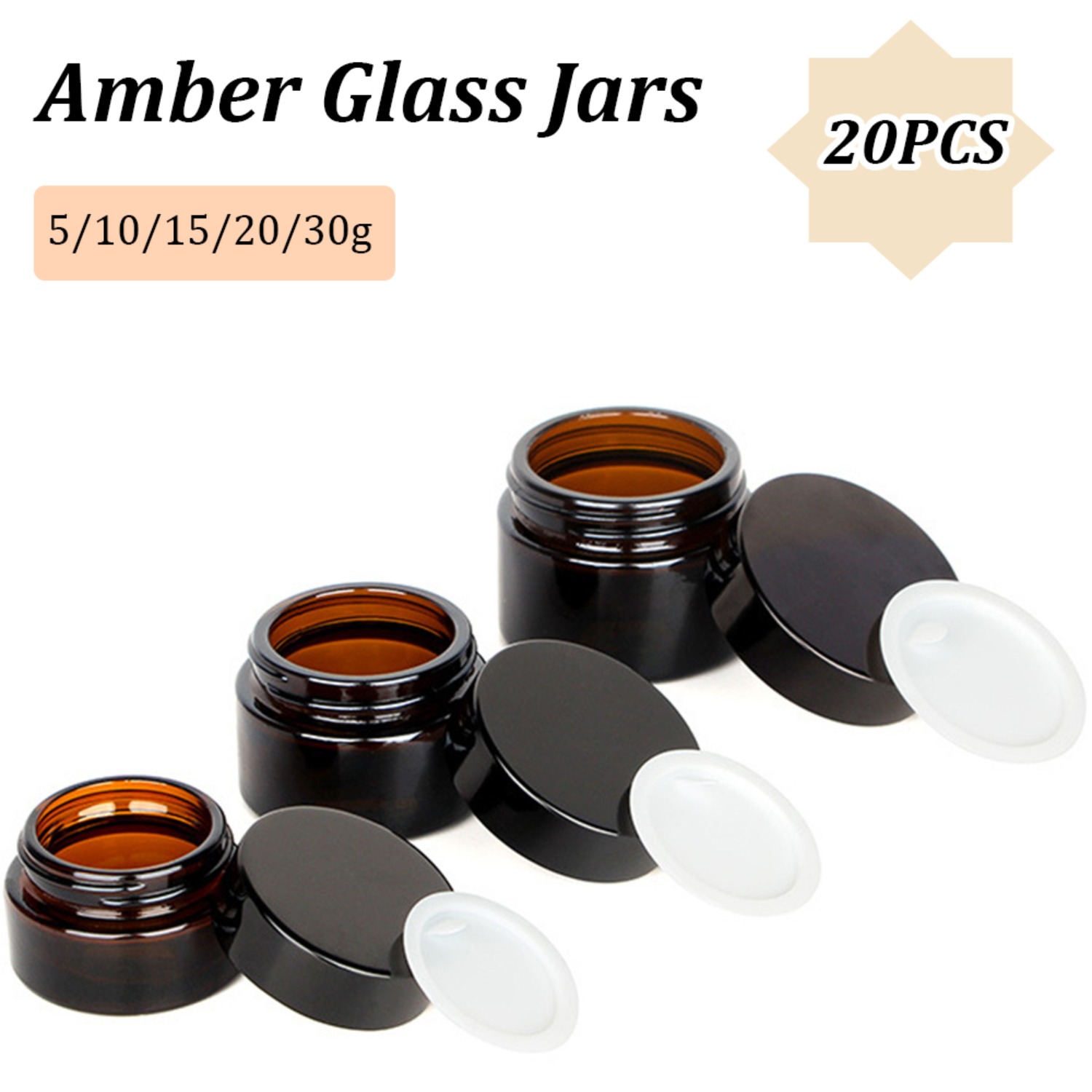 Amber Jar Candle - 20PCS ขนาดเล็ก Amber Glass Jars พร้อมฝาปิดสีดํา