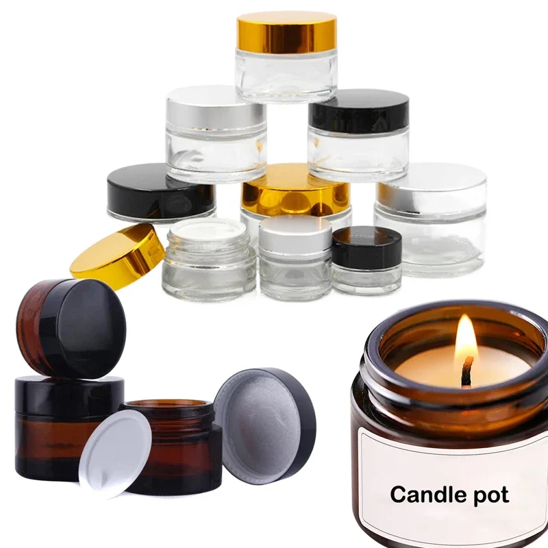 Amber Jar Candle - ขวดแก้วทรงกลมสีเหลืองอำพันขนาดเล็ก 5 ชิ้น 5 กรัม-100 กรัม