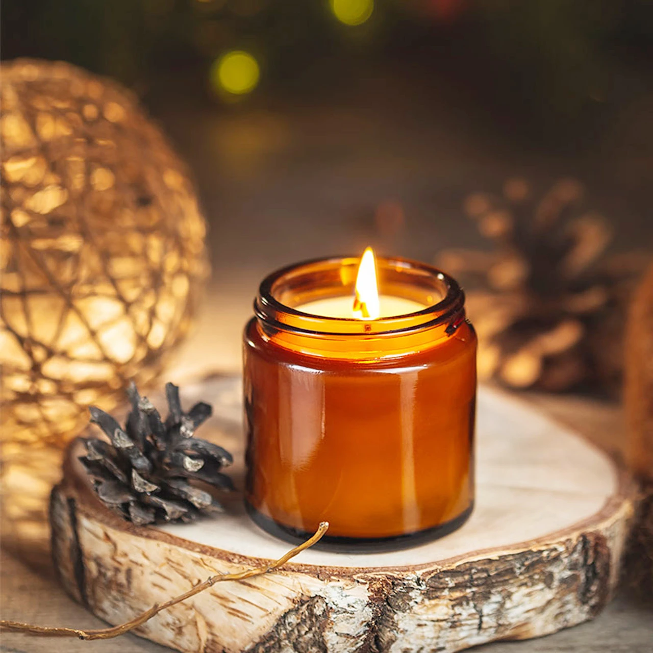 ขวดแก้วใส่เทียน, ขวดแก้วทรงกลม - Amber Jar Candle บทวิจารณ์และราคา