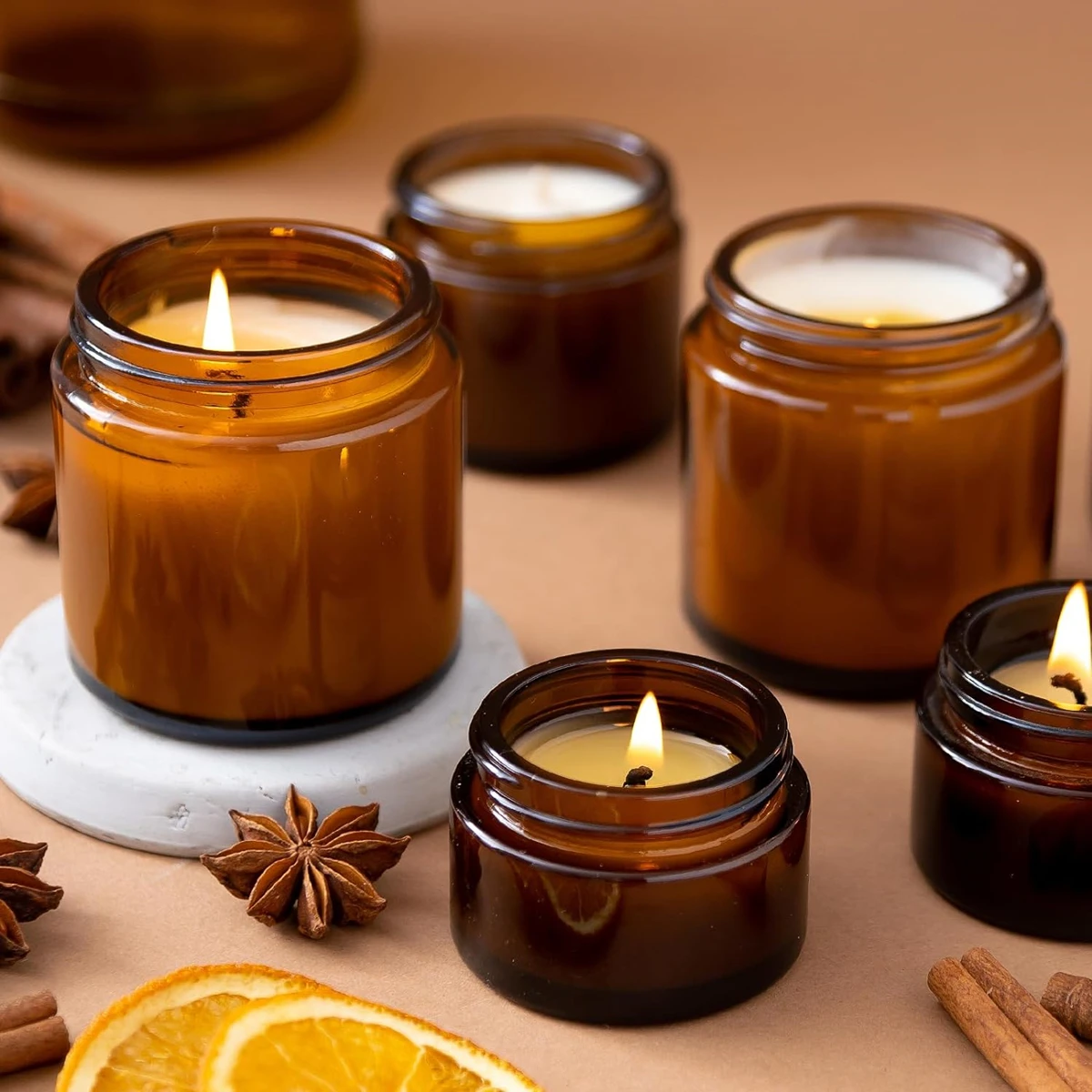 ขวดแก้วใส่เทียน, ขวดแก้วทรงกลม - Amber Jar Candle บทวิจารณ์และราคา
