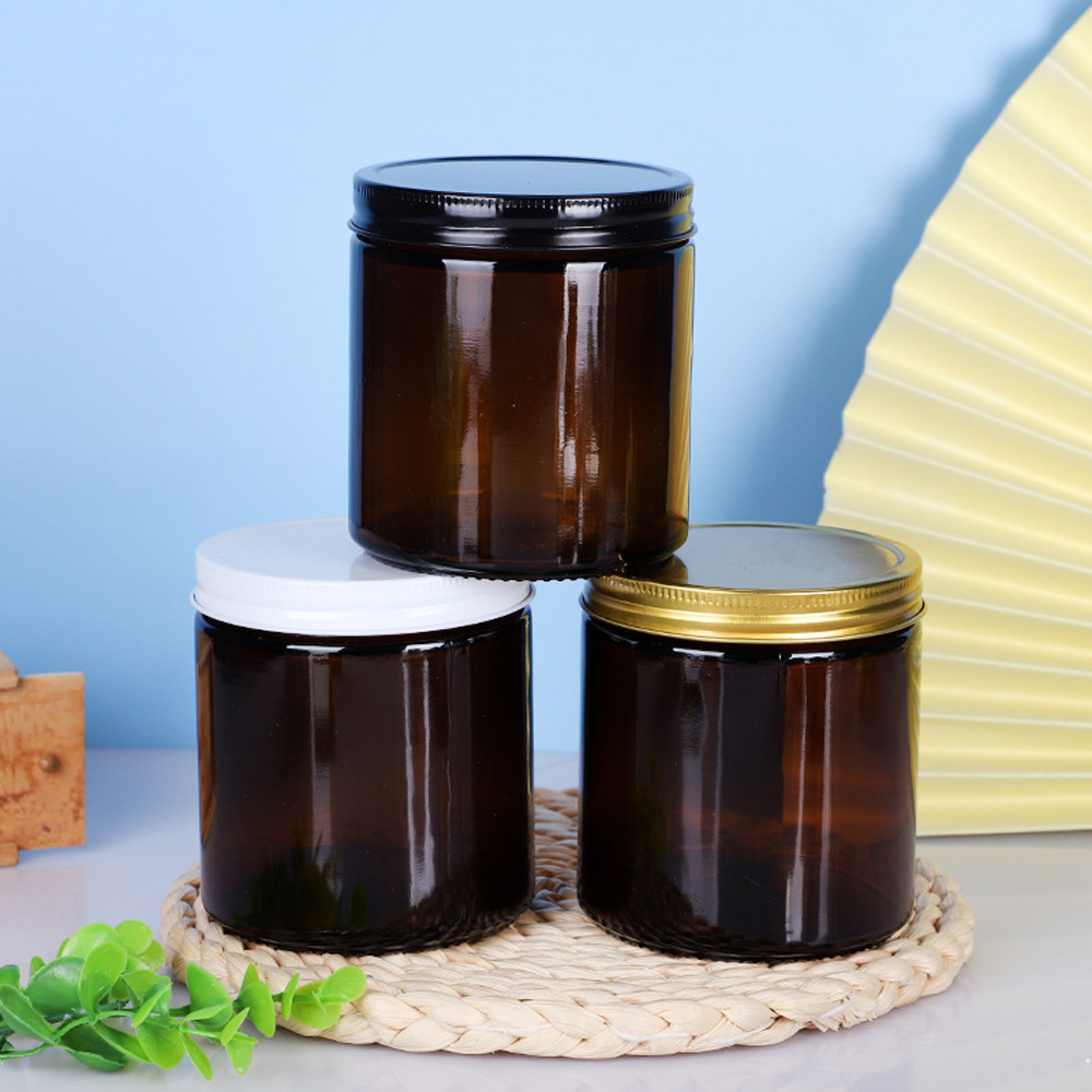 ถ้วยเทียนแก้วทรงกลมสีน้ําตาลแล - Amber Jar Candle บทวิจารณ์และราคา