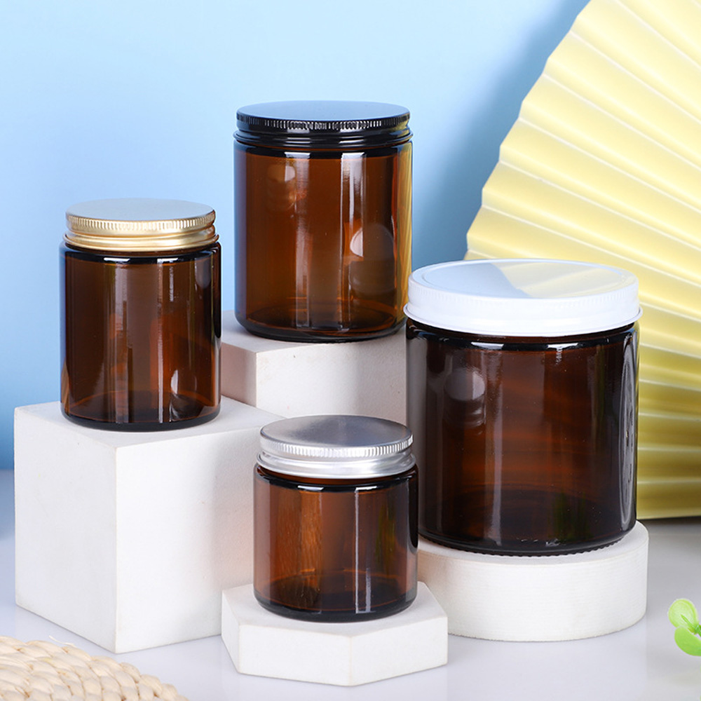 ถ้วยเทียนแก้วทรงกลมสีน้ําตาลแล - Amber Jar Candle บทวิจารณ์และราคา