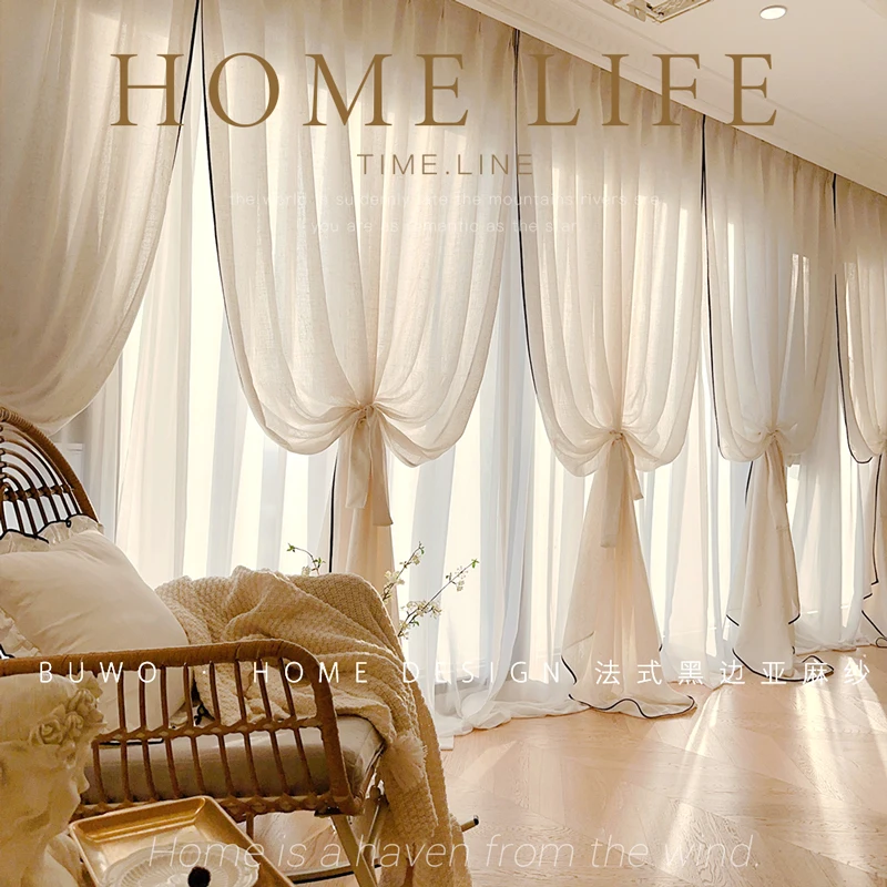 ผ้าม่านโปร่งแสงสีดำขอบลินิน ขน - Home Fragrance French บทวิจารณ์และราคา