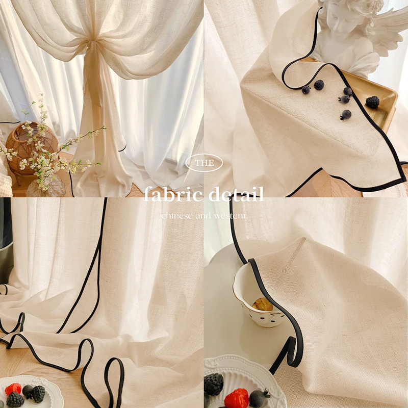 ผ้าม่านโปร่งแสงสีดำขอบลินิน ขน - Home Fragrance French บทวิจารณ์และราคา