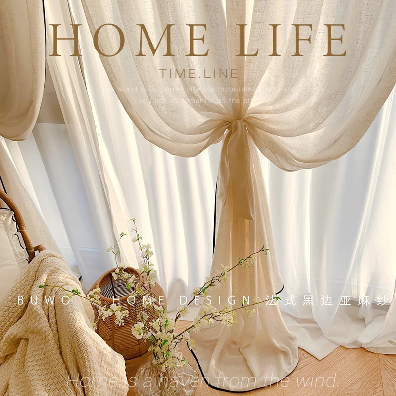ผ้าม่านโปร่งแสงสีดำขอบลินิน ขน - Home Fragrance French บทวิจารณ์และราคา