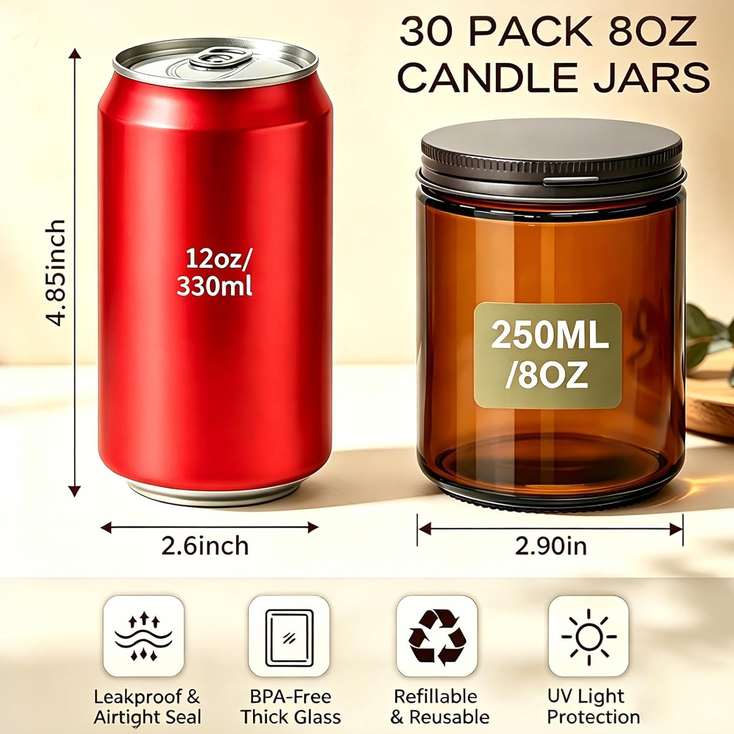 ขวดแก้วสีอำพันขนาด 8 ออนซ์ 30  - Amber Jar Candle บทวิจารณ์และราคา
